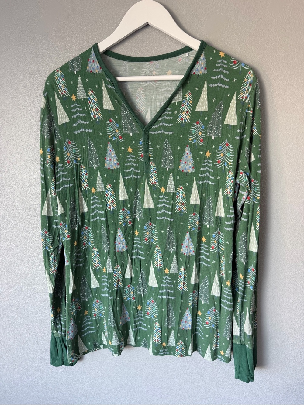 Little Sleepies green Christmas tree bamboo long sleeve pajama top Women’s sz M